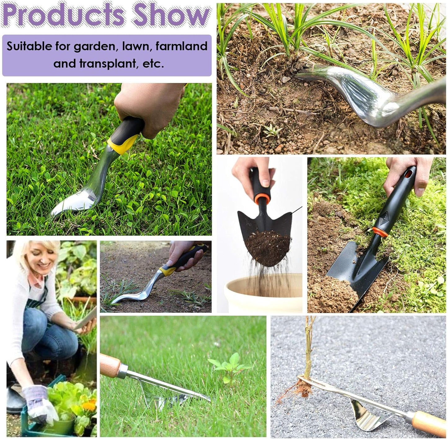 5Pcs Manual Weeders Puller Tool Kit, Weed Puller Tool Garden Handle Weeder Removal Tool Garden Trowel with Ergonomic Handle Weeding Tool with Protective Gloves for Garden Lawn