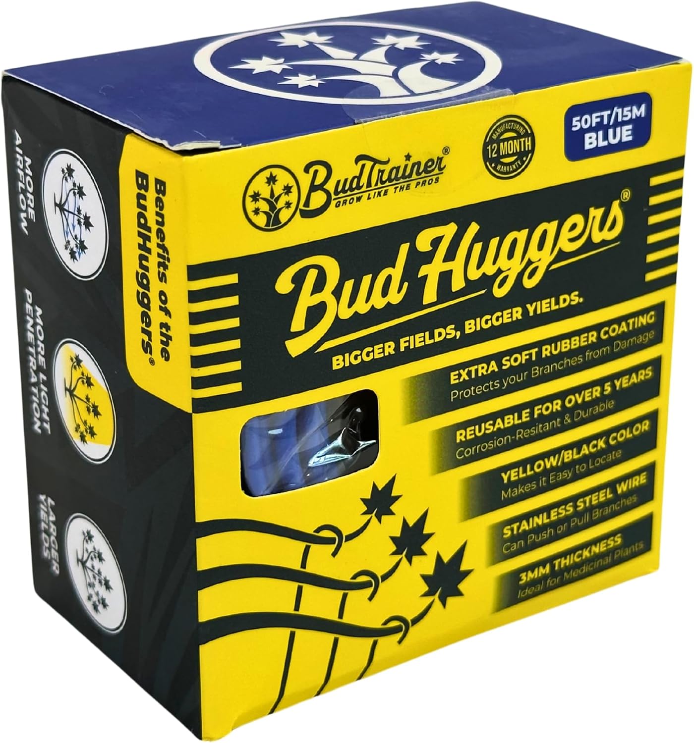 BudHuggers for Low Stress Plant Training, 50 Ft, Blue