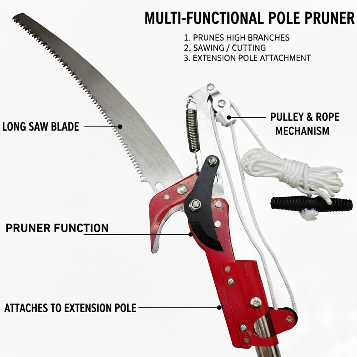 Extendable Pole Saw & Pruner, 13.6FT 2-in-1 Tree Trimmer
