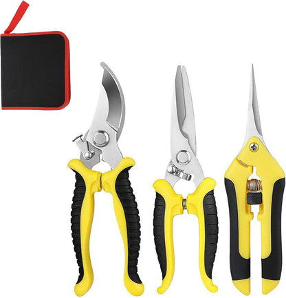 3PCS Garden Pruning Shears Set - Heavy Duty Bypass Pruners, Sharp Stainless Steel Gardening Scissors with Ergonomic Handle, Secateurs for Plants, Flowers, Fruit Trees, Bush Trimming (Yellow)