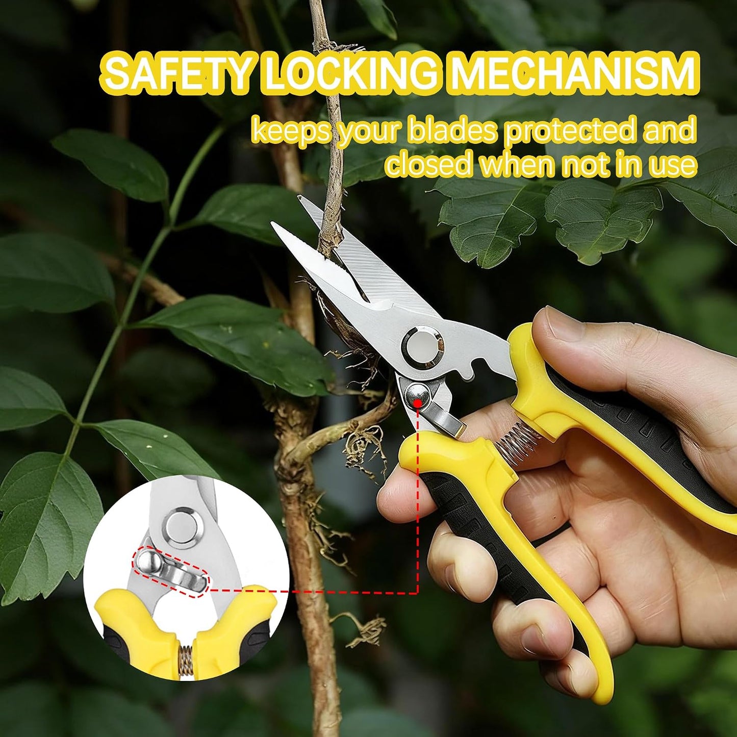 3PCS Garden Pruning Shears Set - Heavy Duty Bypass Pruners, Sharp Stainless Steel Gardening Scissors with Ergonomic Handle, Secateurs for Plants, Flowers, Fruit Trees, Bush Trimming (Yellow)