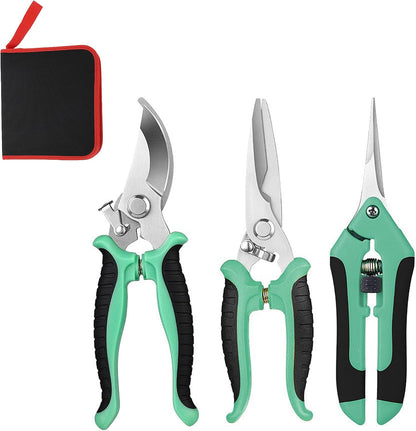 3PCS Garden Pruning Shears Set - Heavy Duty Bypass Pruners, Sharp Stainless Steel Gardening Scissors with Ergonomic Handle, Secateurs for Plants, Flowers, Fruit Trees, Bush Trimming (Yellow)