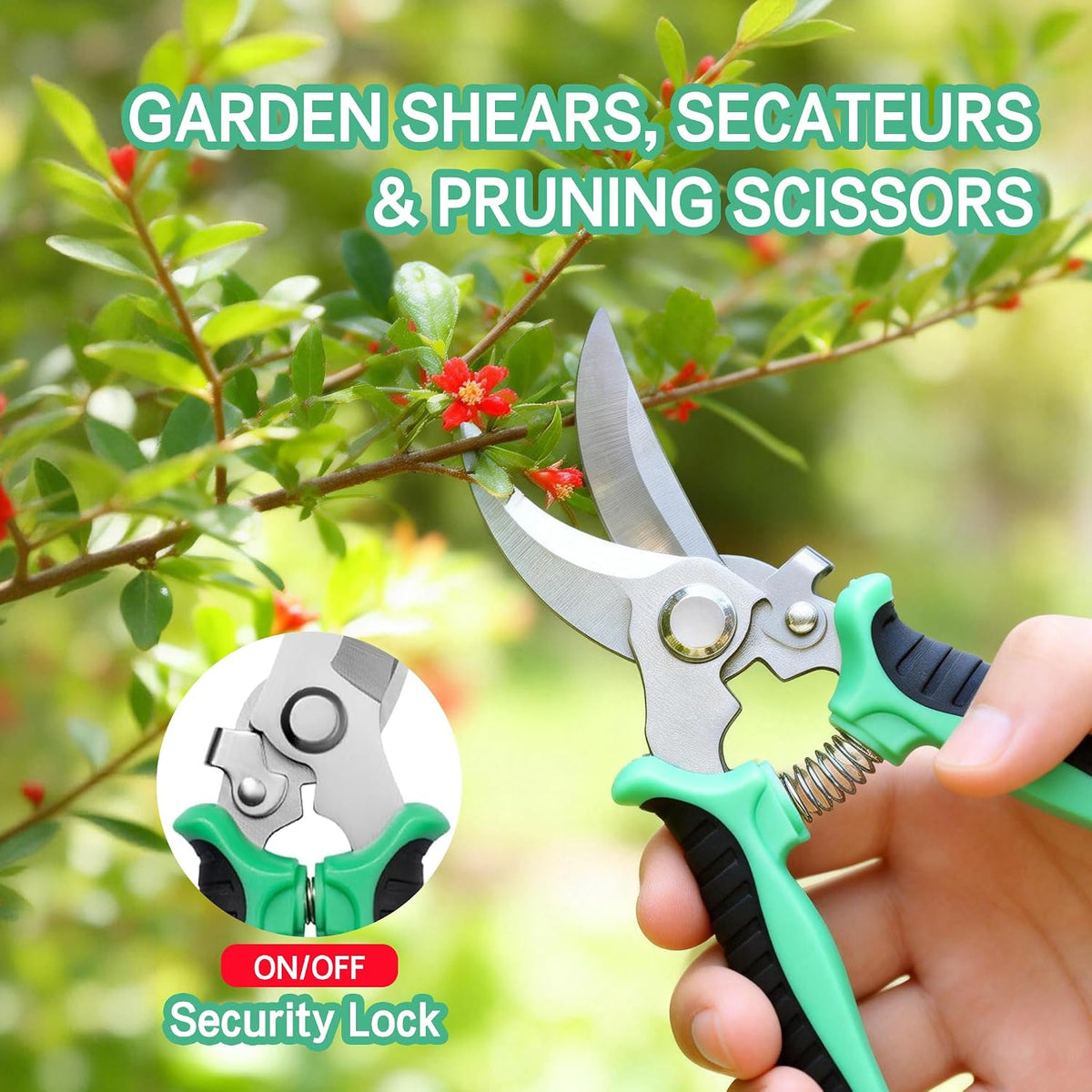 3PCS Garden Pruning Shears Set - Heavy Duty Bypass Pruners, Sharp Stainless Steel Gardening Scissors with Ergonomic Handle, Secateurs for Plants, Flowers, Fruit Trees, Bush Trimming (Yellow)