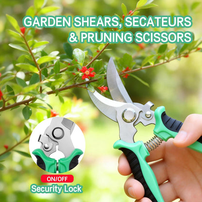3PCS Garden Pruning Shears Set - Heavy Duty Bypass Pruners, Sharp Stainless Steel Gardening Scissors with Ergonomic Handle, Secateurs for Plants, Flowers, Fruit Trees, Bush Trimming (Yellow)
