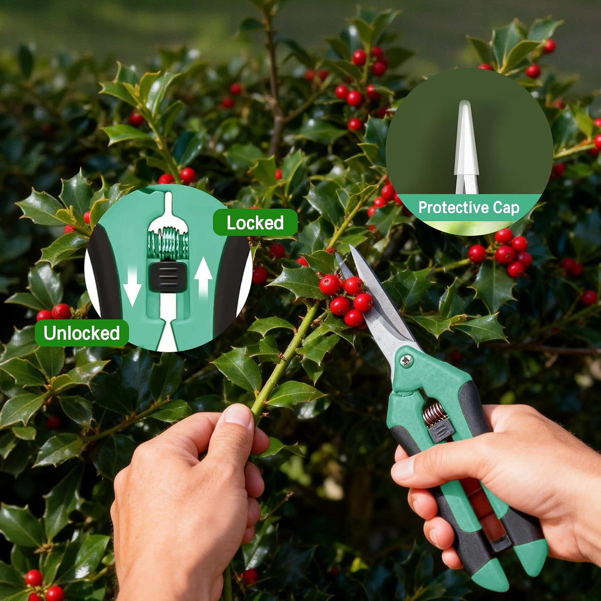 3PCS Garden Pruning Shears Set - Heavy Duty Bypass Pruners, Sharp Stainless Steel Gardening Scissors with Ergonomic Handle, Secateurs for Plants, Flowers, Fruit Trees, Bush Trimming (Yellow)