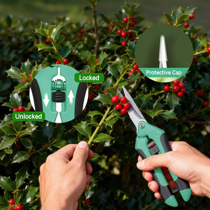 3PCS Garden Pruning Shears Set - Heavy Duty Bypass Pruners, Sharp Stainless Steel Gardening Scissors with Ergonomic Handle, Secateurs for Plants, Flowers, Fruit Trees, Bush Trimming (Yellow)