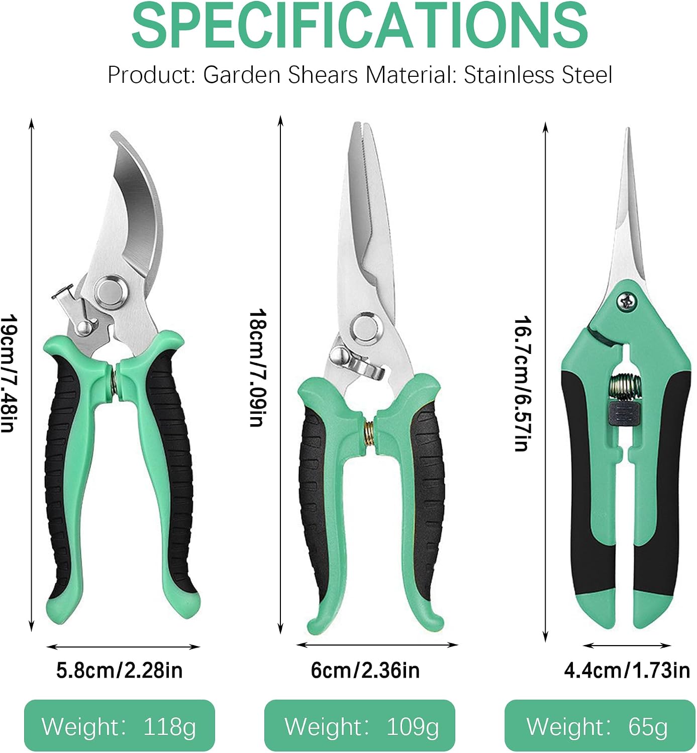 3PCS Garden Pruning Shears Set - Heavy Duty Bypass Pruners, Sharp Stainless Steel Gardening Scissors with Ergonomic Handle, Secateurs for Plants, Flowers, Fruit Trees, Bush Trimming (Yellow)