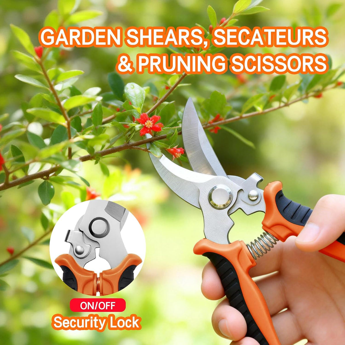 3PCS Garden Pruning Shears Set - Heavy Duty Bypass Pruners, Sharp Stainless Steel Gardening Scissors with Ergonomic Handle, Secateurs for Plants, Flowers, Fruit Trees, Bush Trimming (Yellow)