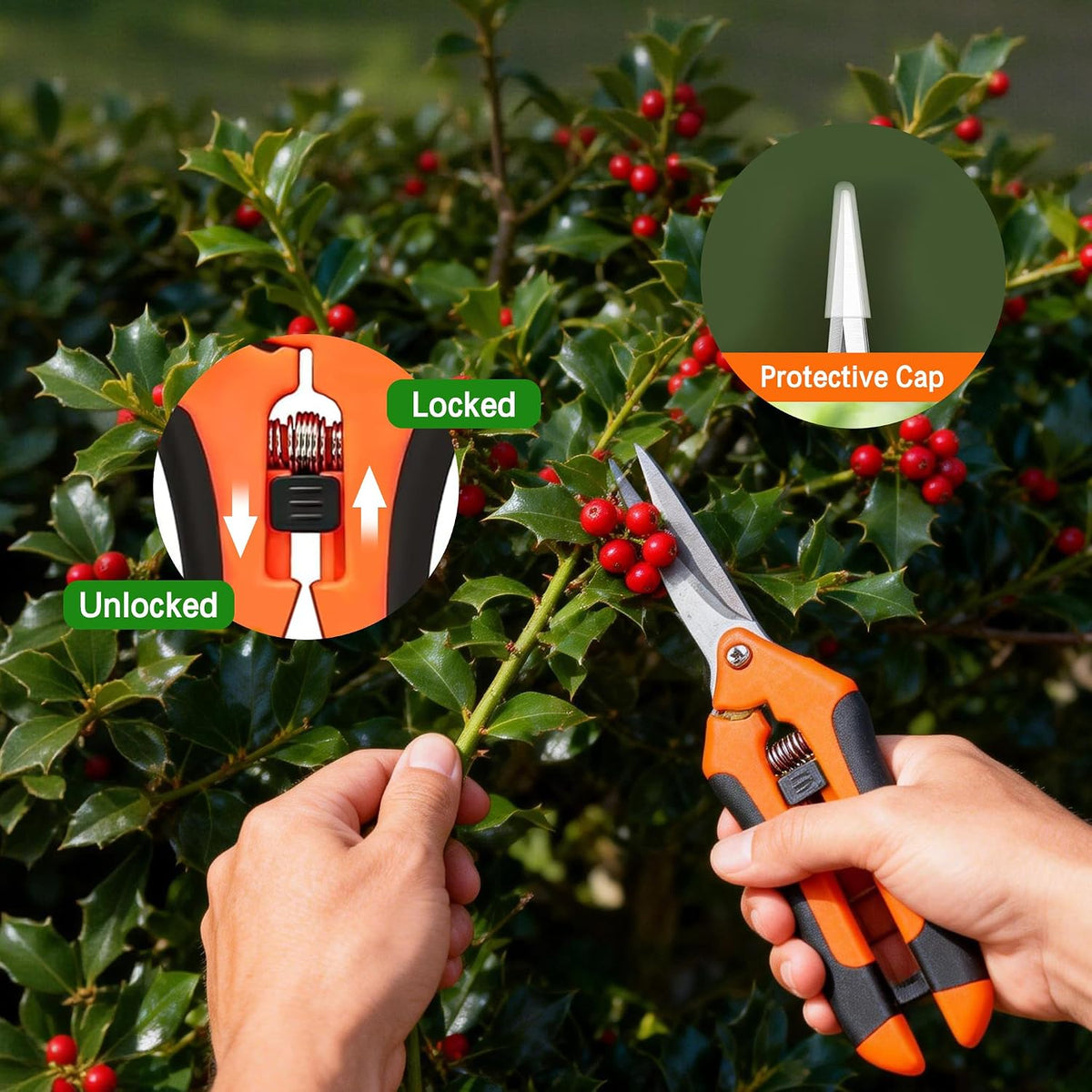 3PCS Garden Pruning Shears Set - Heavy Duty Bypass Pruners, Sharp Stainless Steel Gardening Scissors with Ergonomic Handle, Secateurs for Plants, Flowers, Fruit Trees, Bush Trimming (Yellow)