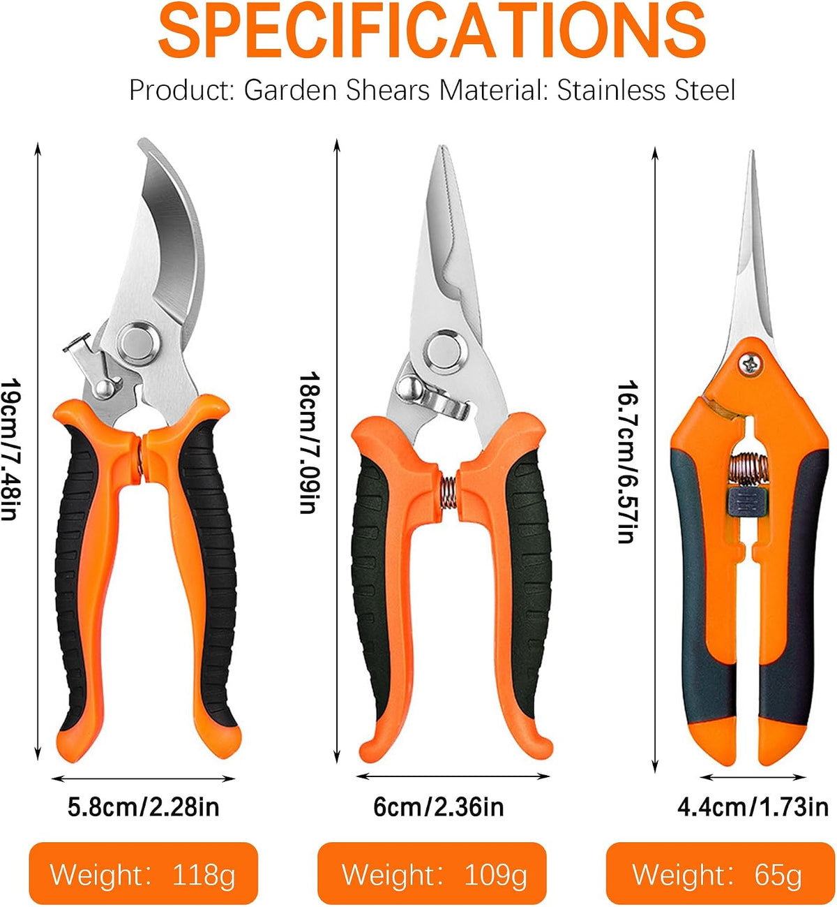 3PCS Garden Pruning Shears Set - Heavy Duty Bypass Pruners, Sharp Stainless Steel Gardening Scissors with Ergonomic Handle, Secateurs for Plants, Flowers, Fruit Trees, Bush Trimming (Yellow)