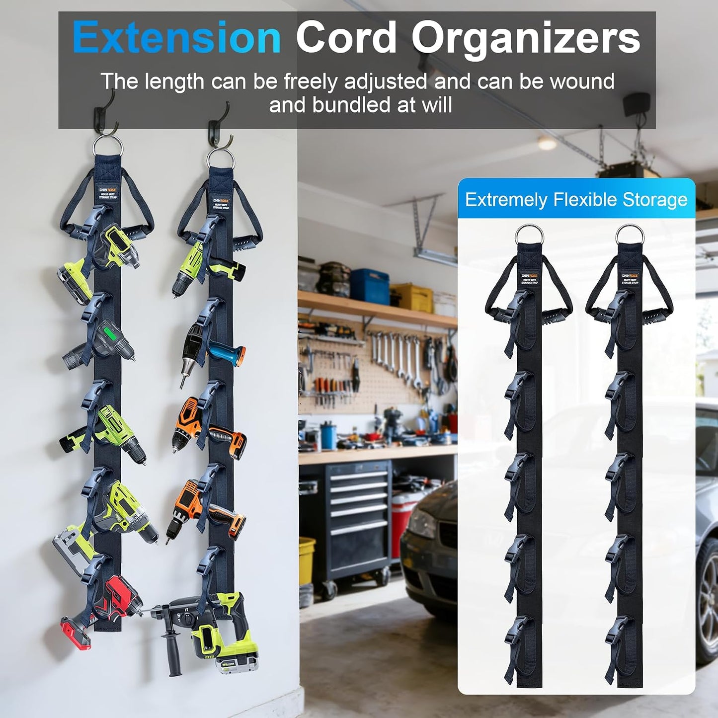 Adjustable Wall Mounted Extension Cord Organizer 2-Pack