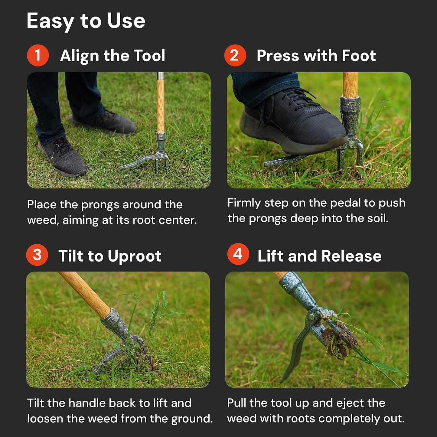 4-Claw Stand Up Weed Puller Tool, Long Handle for Weed Removal