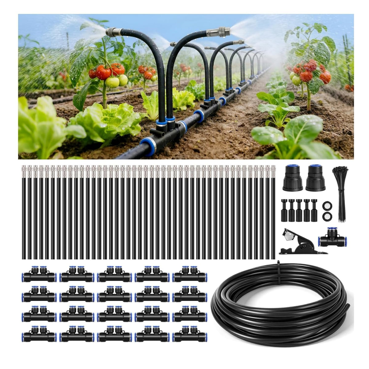 75FT High-Flow Garden Irrigation System, 12mm Main Tubing, 40 Nozzles