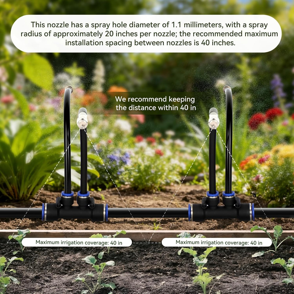 75FT High-Flow Garden Irrigation System, 12mm Main Tubing, 40 Nozzles