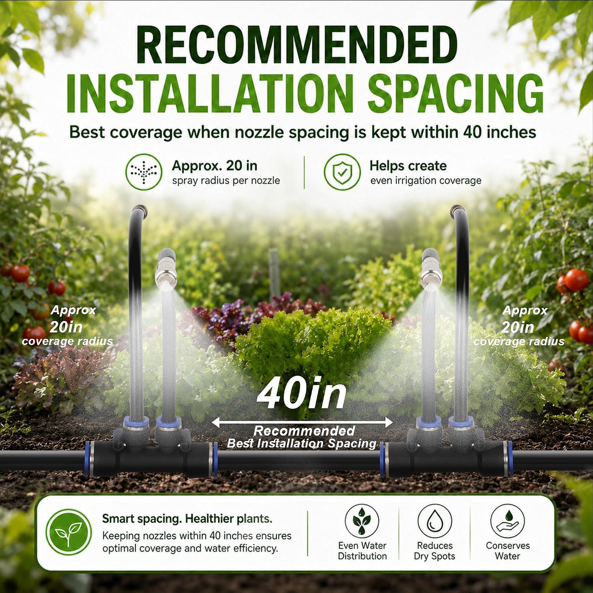 75FT High-Flow Garden Irrigation System, 12mm Main Tubing, 40 Nozzles