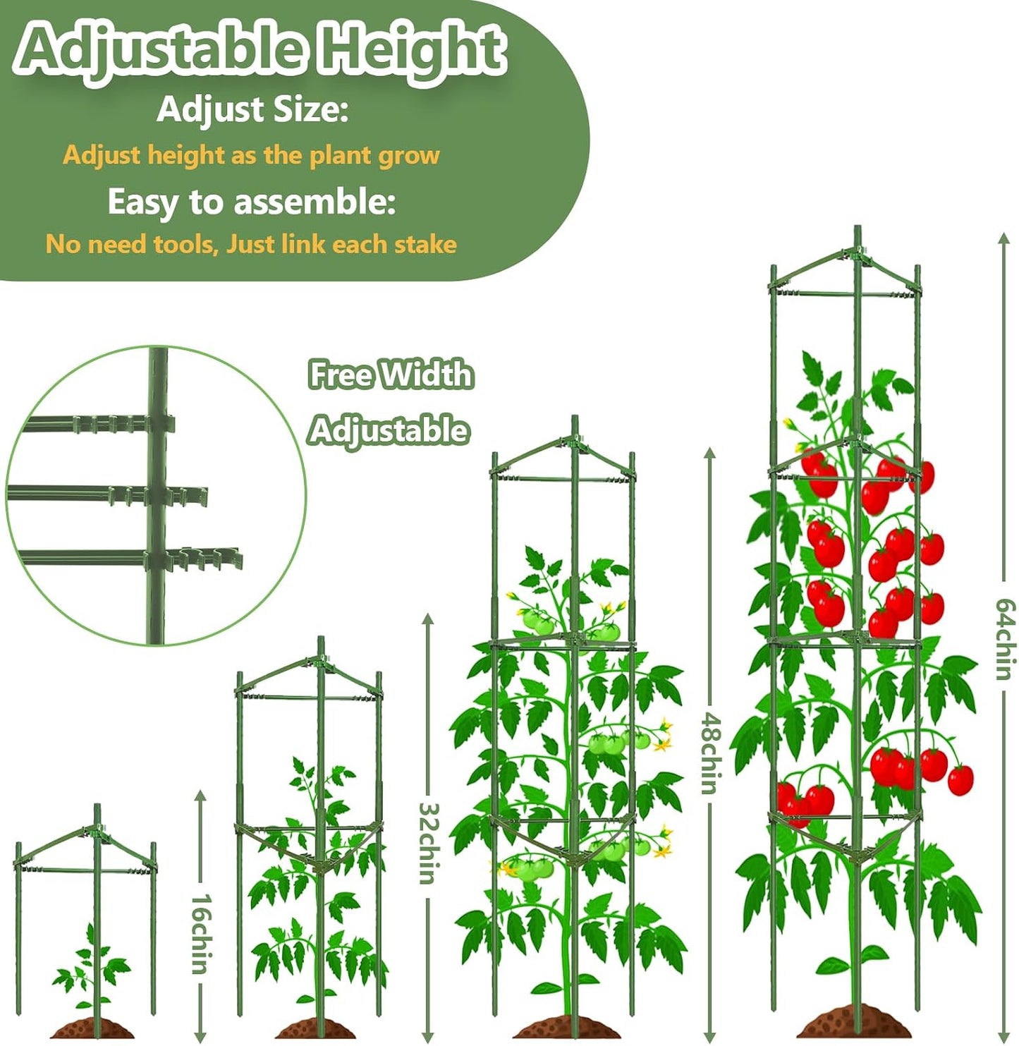 3 Pack Tomato Cages - Tomato Trellis Plant Support Stake Cage for Garden and Pots, Adjustable Tomato Plant Cage Tall Up to 48 Inch for Raised Garden Bed Outdoor Climbing Plants Vegetables