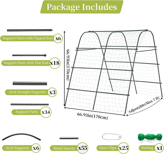 Cucumber Trellis for Raised Bed 67" x 67" U-Frame Garden Arch Tunnel with Netting Vegetable Fruit Flower Lightweight Metal Plant Support for Climbing Plants Outdoor,Black