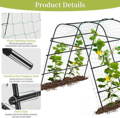 Cucumber Trellis for Raised Bed 67" x 67" U-Frame Garden Arch Tunnel with Netting Vegetable Fruit Flower Lightweight Metal Plant Support for Climbing Plants Outdoor,Black