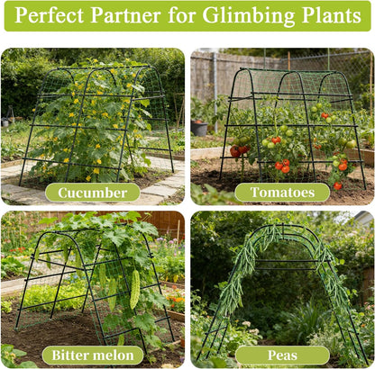 Cucumber Trellis for Raised Bed 67" x 67" U-Frame Garden Arch Tunnel with Netting Vegetable Fruit Flower Lightweight Metal Plant Support for Climbing Plants Outdoor,Black