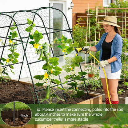 Cucumber Trellis for Raised Bed 67" x 67" U-Frame Garden Arch Tunnel with Netting Vegetable Fruit Flower Lightweight Metal Plant Support for Climbing Plants Outdoor,Black