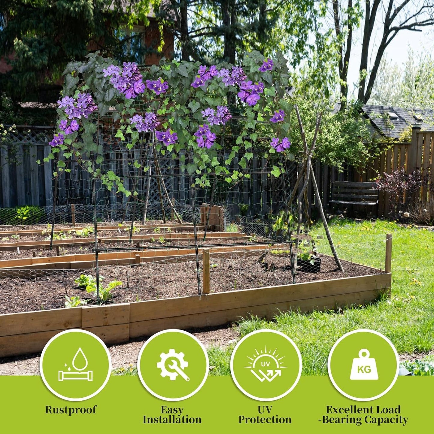 Cucumber Trellis for Raised Bed 67" x 67" U-Frame Garden Arch Tunnel with Netting Vegetable Fruit Flower Lightweight Metal Plant Support for Climbing Plants Outdoor,Black
