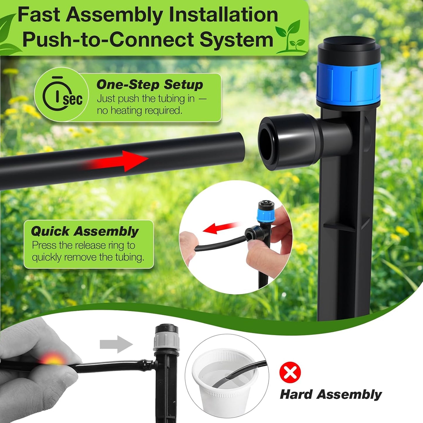 300FT Drip Irrigation System Kit, Automatic Garden Misting Watering System with 100FT 1/2" & 200FT 1/4" Irrigation Tubing, Fitting, Adjustable Emitter for Greenhouse Lawn Raised Bed Potted Plant