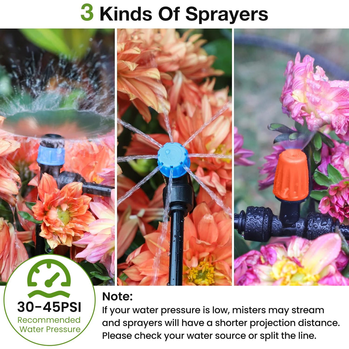 300FT Drip Irrigation System Kit, Automatic Garden Misting Watering System with 100FT 1/2" & 200FT 1/4" Irrigation Tubing, Fitting, Adjustable Emitter for Greenhouse Lawn Raised Bed Potted Plant