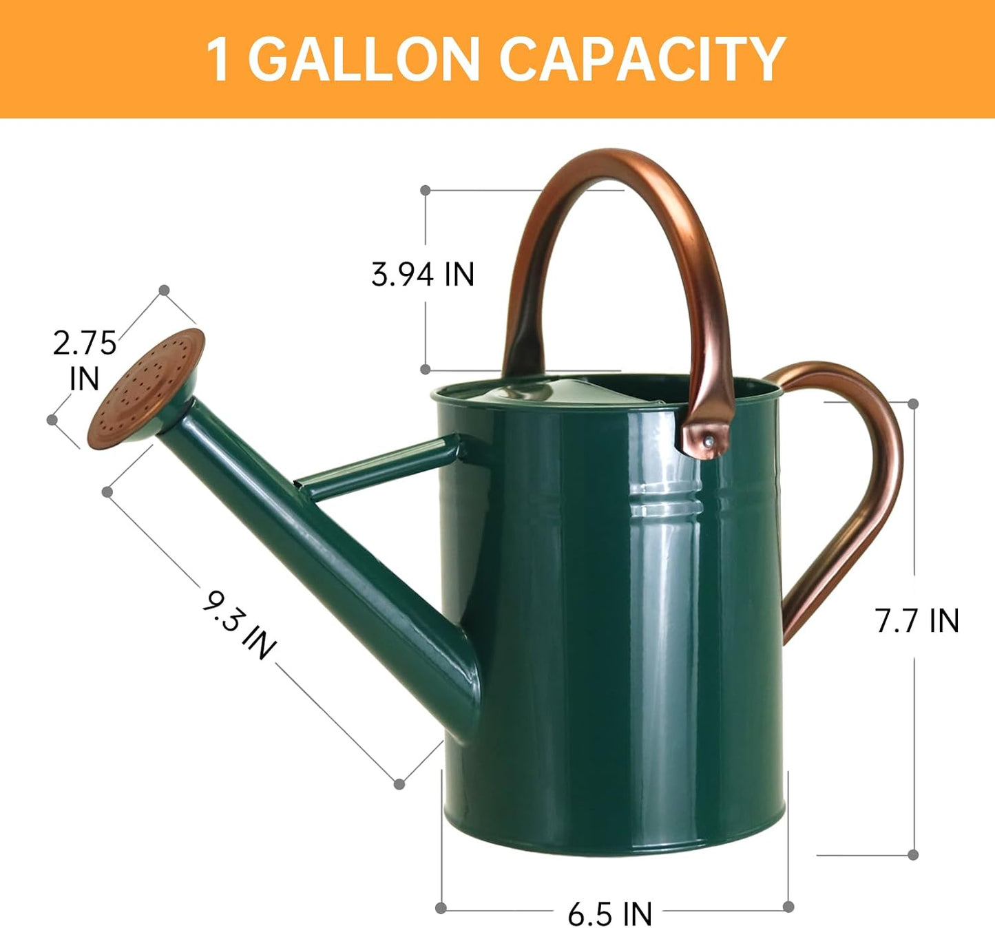 Metal Watering Can for Outdoor Plants, 1 Gallon Galvanized Steel Watering Can with Removable spout for Outdoor & Indoor Use, Perfect for Garden Flower, Houseplants, Copper