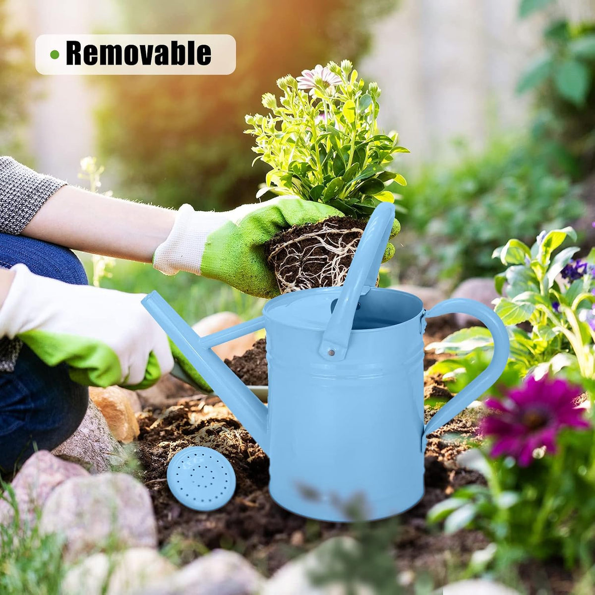 Metal Watering Can for Outdoor Plants, 1 Gallon Galvanized Steel Watering Can with Removable spout for Outdoor & Indoor Use, Perfect for Garden Flower, Houseplants, Copper