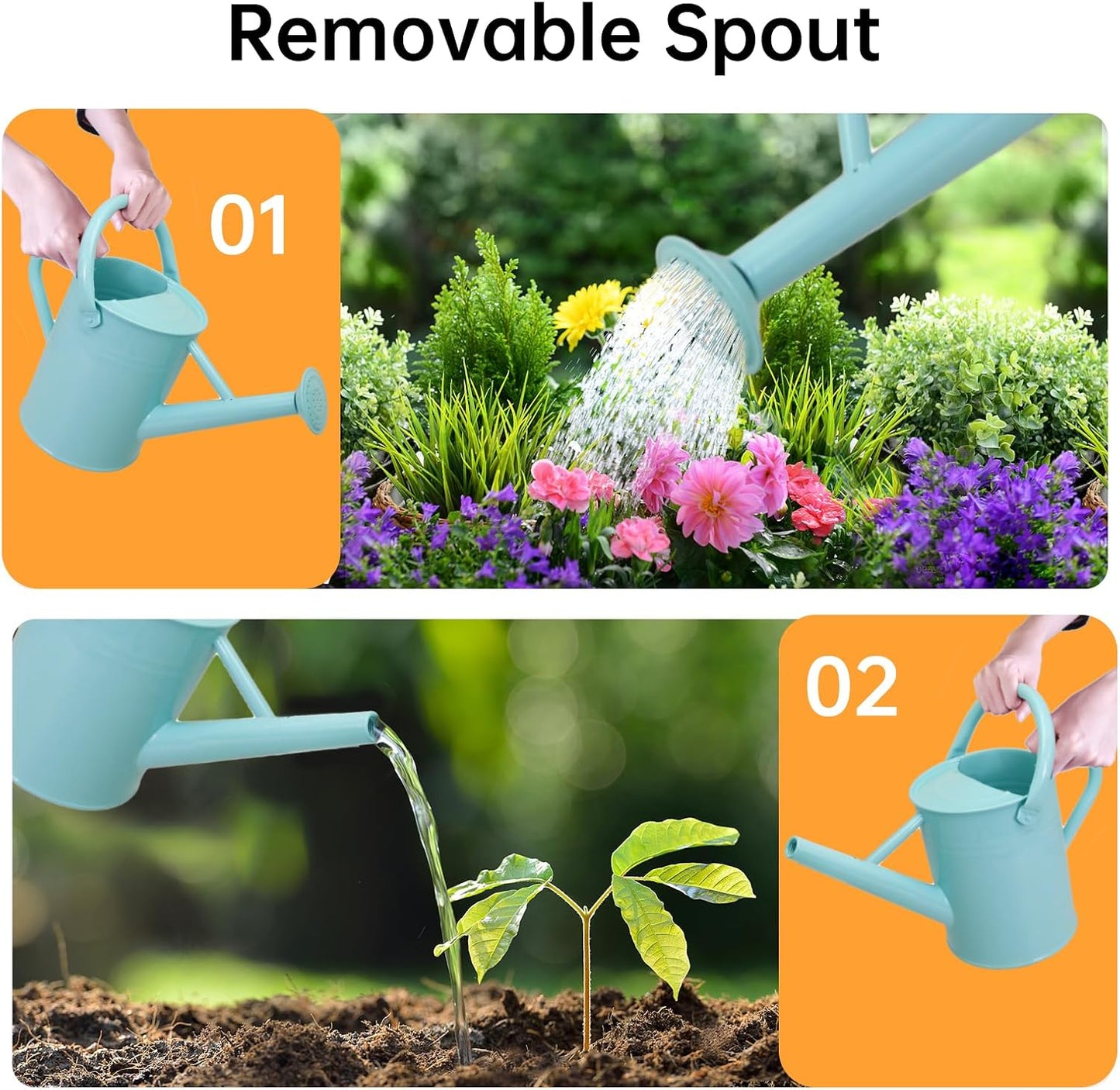 Metal Watering Can for Outdoor Plants, 1 Gallon Galvanized Steel Watering Can with Removable spout for Outdoor & Indoor Use, Perfect for Garden Flower, Houseplants, Copper