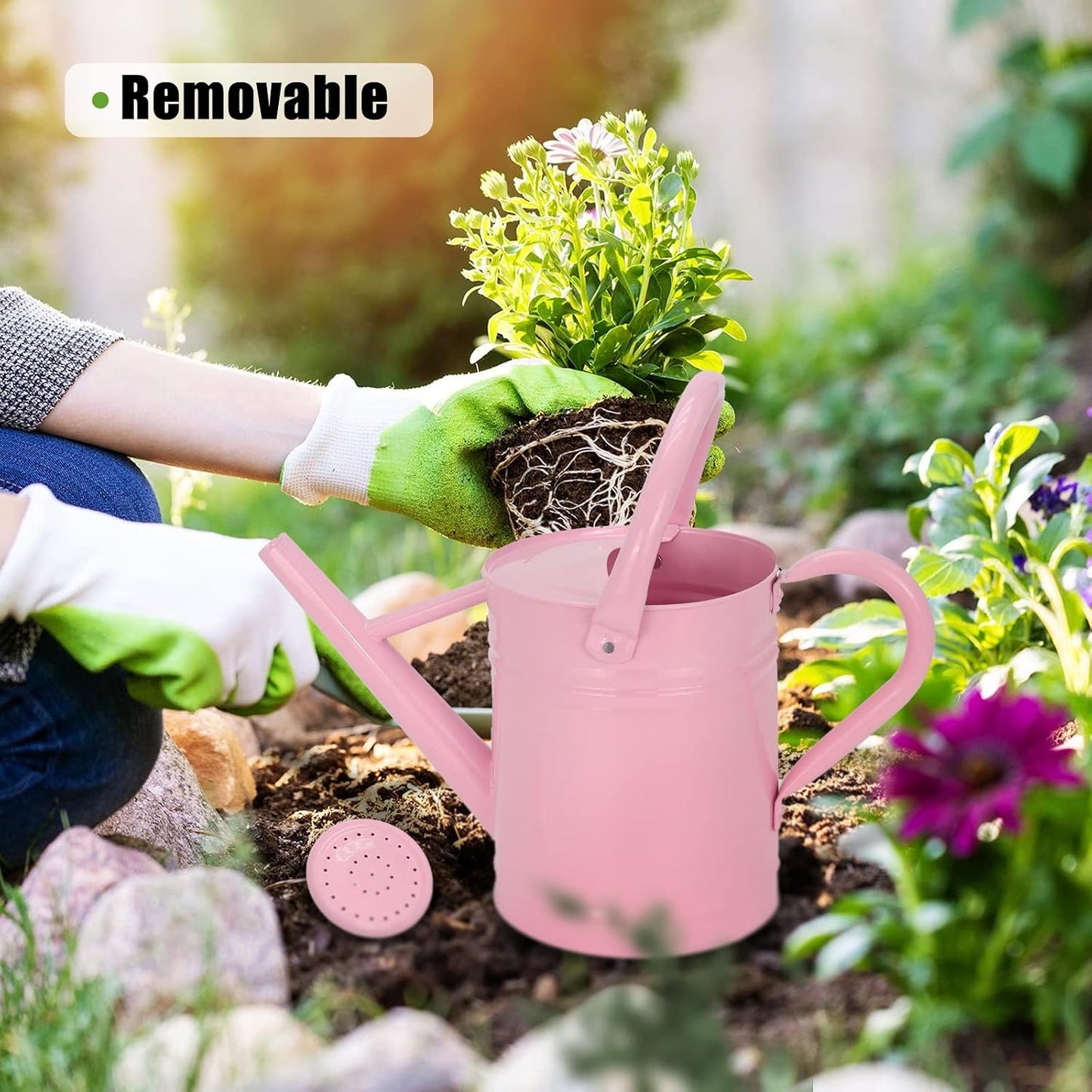 Metal Watering Can for Outdoor Plants, 1 Gallon Galvanized Steel Watering Can with Removable spout for Outdoor & Indoor Use, Perfect for Garden Flower, Houseplants, Copper