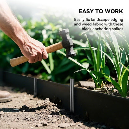 Landscape Edging Stakes, 13Pcs 8Inch Corrugated Metal Garden Stakes Galvanized Steel Bender Board Anchoring Spikes, Black