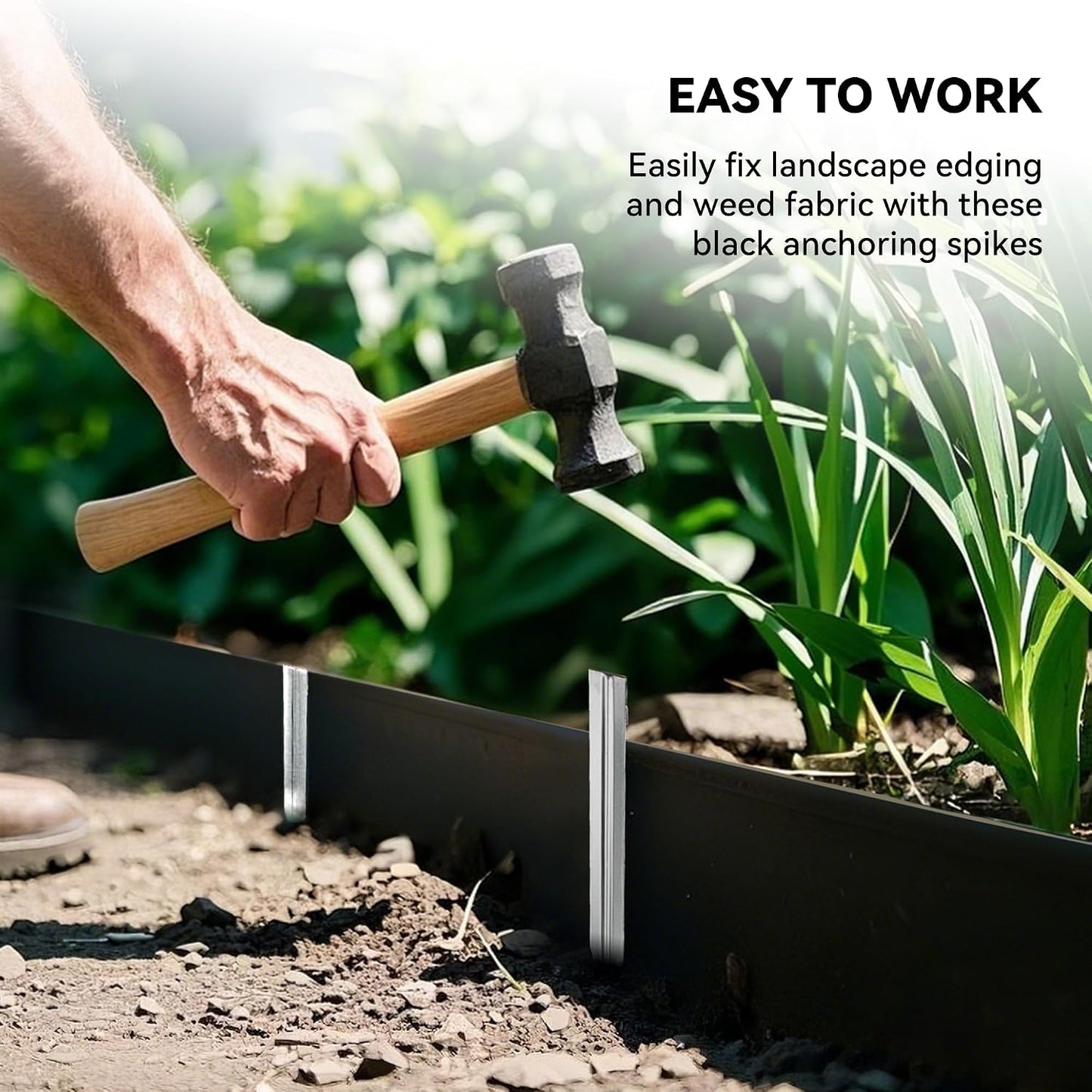 Landscape Edging Stakes, 13Pcs 8Inch Corrugated Metal Garden Stakes Galvanized Steel Bender Board Anchoring Spikes, Black