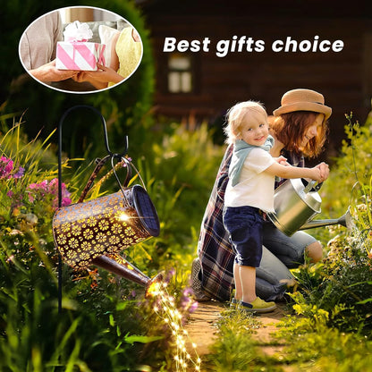 2 Pcs Solar Watering Can Lights, Hanging Solar Waterfall Lights Waterproof Outdoor Garden Decor Yard Art for Porch Landscape Patio, Gardening Gifts for Mom Grandma Women ( 2 Pack with Shepherd Hooks)
