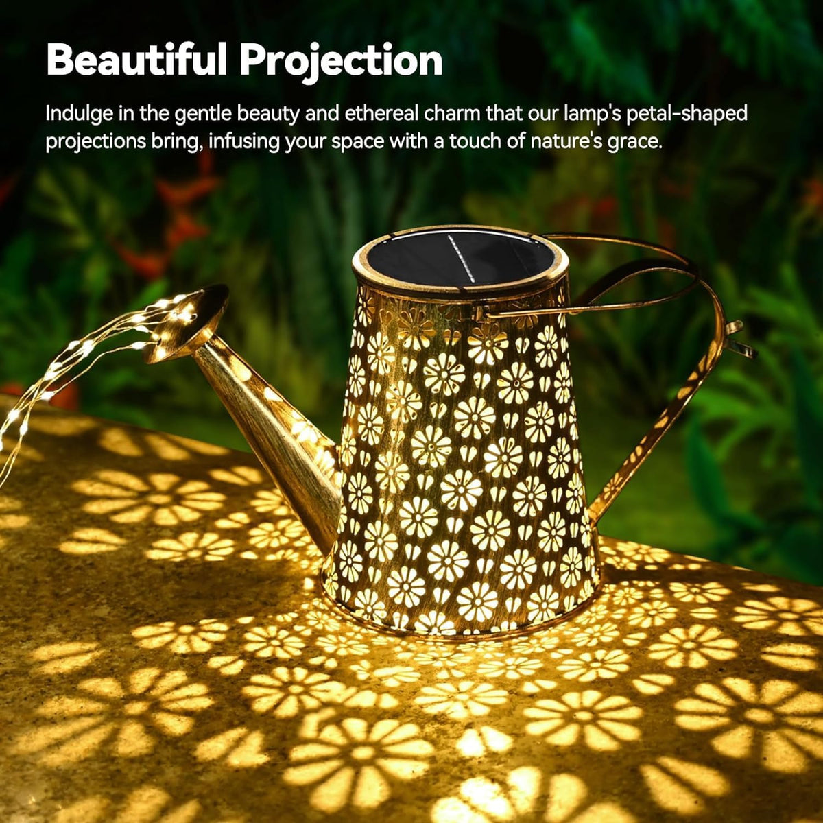 2 Pcs Solar Watering Can Lights, Hanging Solar Waterfall Lights Waterproof Outdoor Garden Decor Yard Art for Porch Landscape Patio, Gardening Gifts for Mom Grandma Women ( 2 Pack with Shepherd Hooks)
