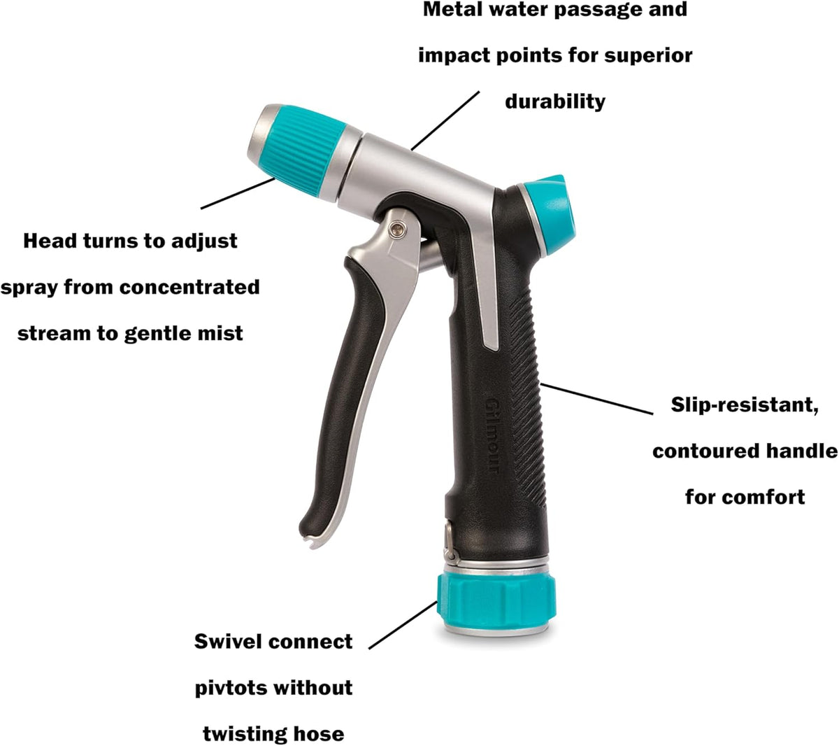 Heavy Duty Front Control Garden Hose Nozzle with Adjustable Spray Pattern, Water Hose Nozzle for Watering Garden or Lawn