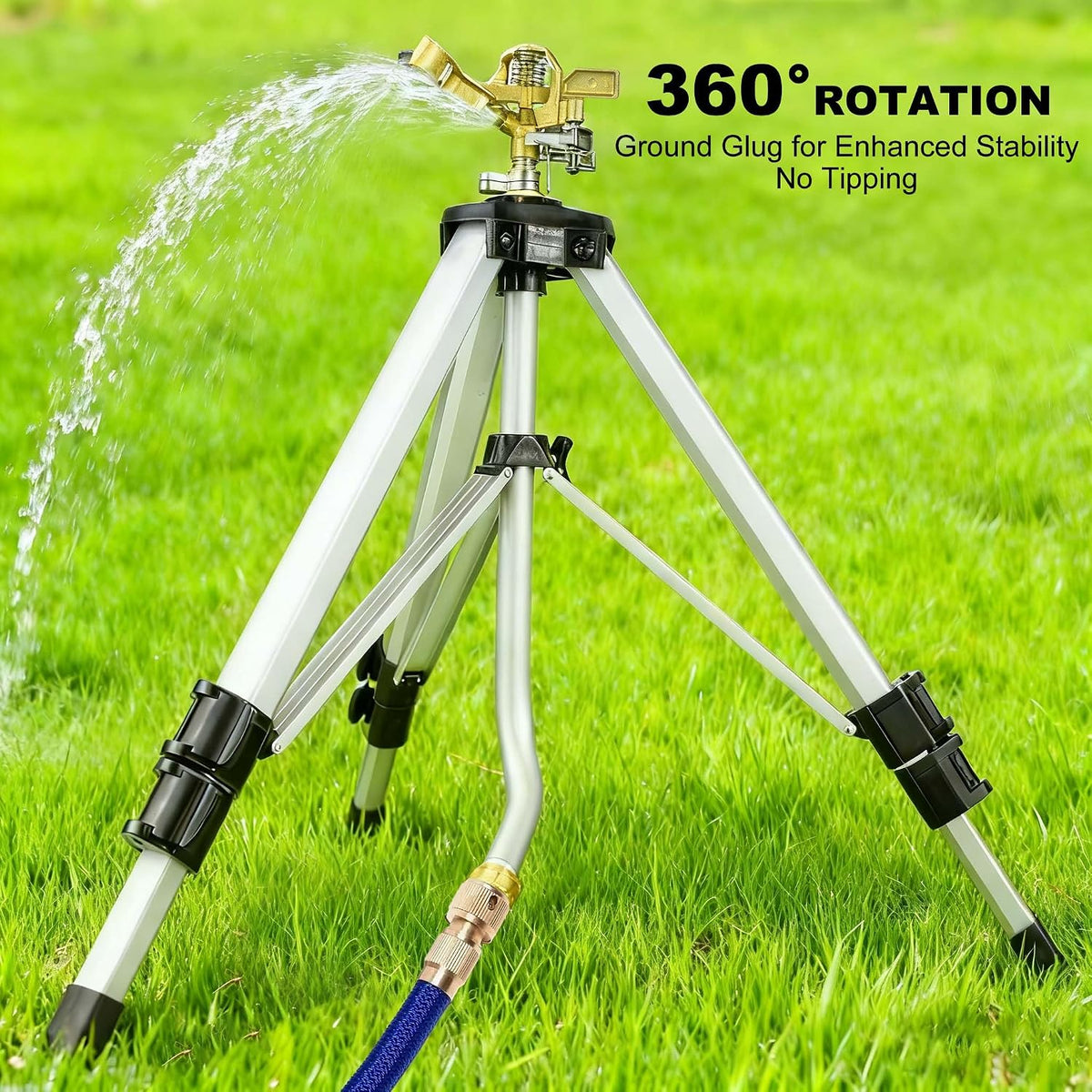 Sprinklers for Yard on Tripod, 2 Pack Heavy Duty 360 Degree Impact Lawn Sprinklers for Yard and Gardens, Adjustable Base with Sprinkler Head Nozzle and 3/4" NH Inlet Hose Connection