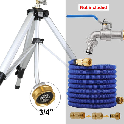 Sprinklers for Yard on Tripod, 2 Pack Heavy Duty 360 Degree Impact Lawn Sprinklers for Yard and Gardens, Adjustable Base with Sprinkler Head Nozzle and 3/4" NH Inlet Hose Connection