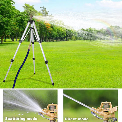 Sprinklers for Yard on Tripod, 2 Pack Heavy Duty 360 Degree Impact Lawn Sprinklers for Yard and Gardens, Adjustable Base with Sprinkler Head Nozzle and 3/4" NH Inlet Hose Connection