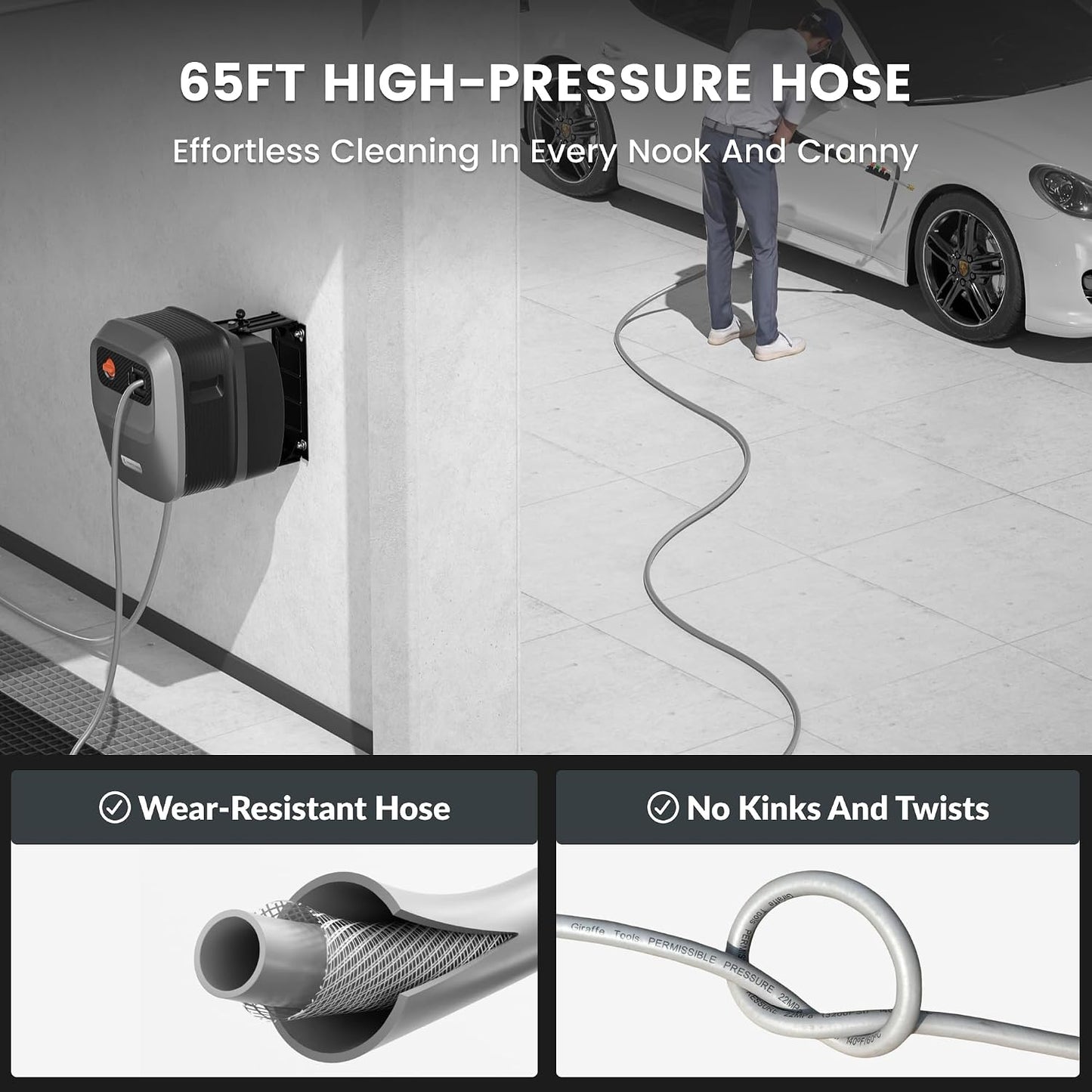 Grandfalls Retractable Wall Mount Pressure Washer G20, 65FT