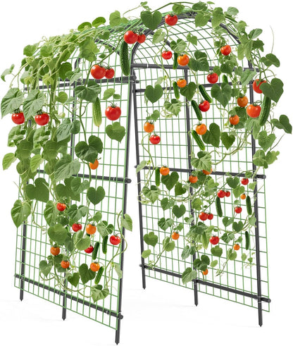 7.5FT Metal Garden Arch Trellis Arbor with Netting, Adjustable Width Pergola for Climbing Plants, Flowers, and Vegetables, Weather-Resistant, Easy Assembly for Outdoor Weddings & Events