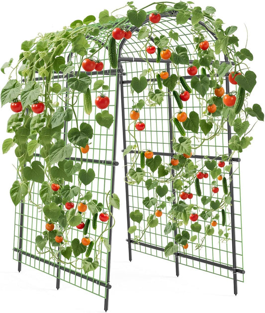 7.5FT Metal Garden Arch Trellis Arbor with Netting, Adjustable Width Pergola for Climbing Plants, Flowers, and Vegetables, Weather-Resistant, Easy Assembly for Outdoor Weddings & Events
