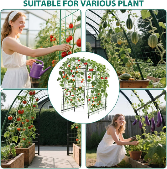 7.5FT Metal Garden Arch Trellis Arbor with Netting, Adjustable Width Pergola for Climbing Plants, Flowers, and Vegetables, Weather-Resistant, Easy Assembly for Outdoor Weddings & Events