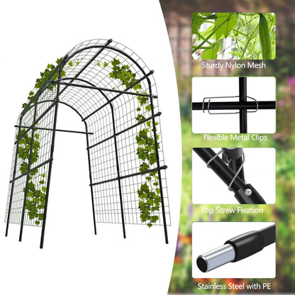 7.5FT Metal Garden Arch Trellis Arbor with Netting, Adjustable Width Pergola for Climbing Plants, Flowers, and Vegetables, Weather-Resistant, Easy Assembly for Outdoor Weddings & Events