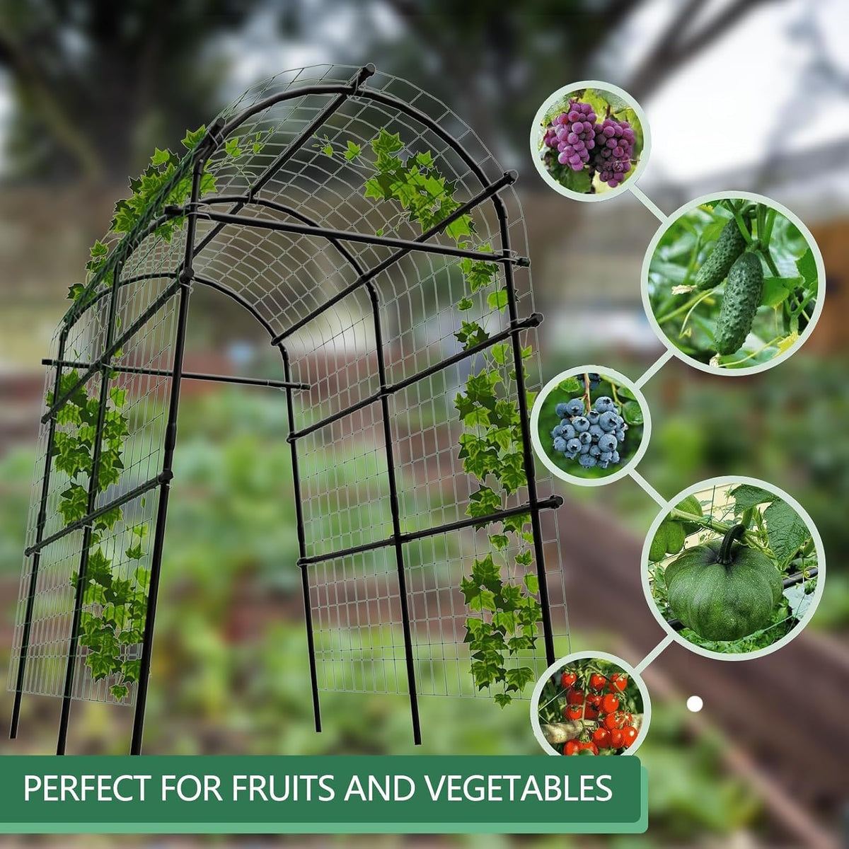 7.5FT Metal Garden Arch Trellis Arbor with Netting, Adjustable Width Pergola for Climbing Plants, Flowers, and Vegetables, Weather-Resistant, Easy Assembly for Outdoor Weddings & Events