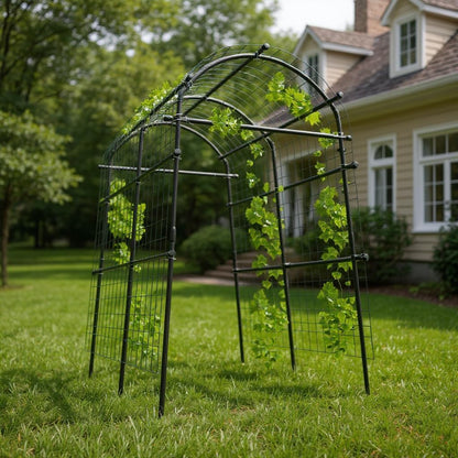 7.5FT Metal Garden Arch Trellis Arbor with Netting, Adjustable Width Pergola for Climbing Plants, Flowers, and Vegetables, Weather-Resistant, Easy Assembly for Outdoor Weddings & Events