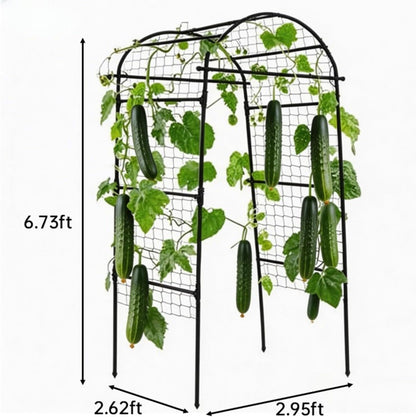 7.5FT Metal Garden Arch Trellis Arbor with Netting, Adjustable Width Pergola for Climbing Plants, Flowers, and Vegetables, Weather-Resistant, Easy Assembly for Outdoor Weddings & Events