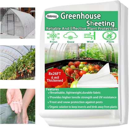 8x26 FT Greenhouse Plastic Sheeting, 6 Mil Clear Poly Film Cover
