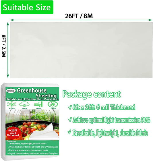 8x26 FT Greenhouse Plastic Sheeting, 6 Mil Clear Poly Film Cover