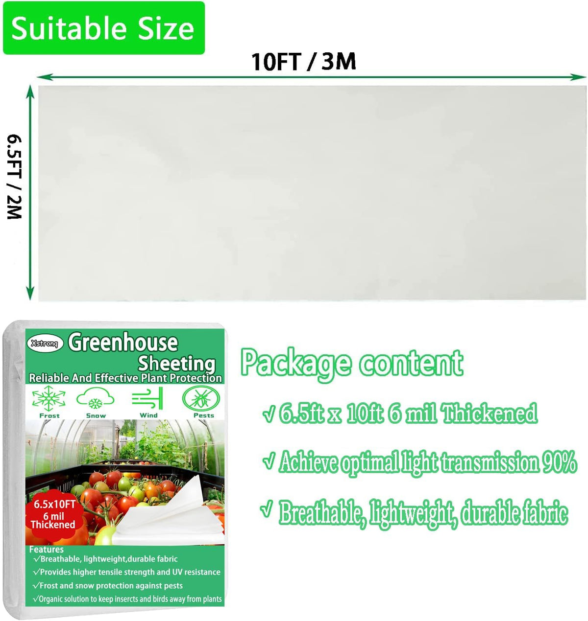 8x26 FT Greenhouse Plastic Sheeting, 6 Mil Clear Poly Film Cover